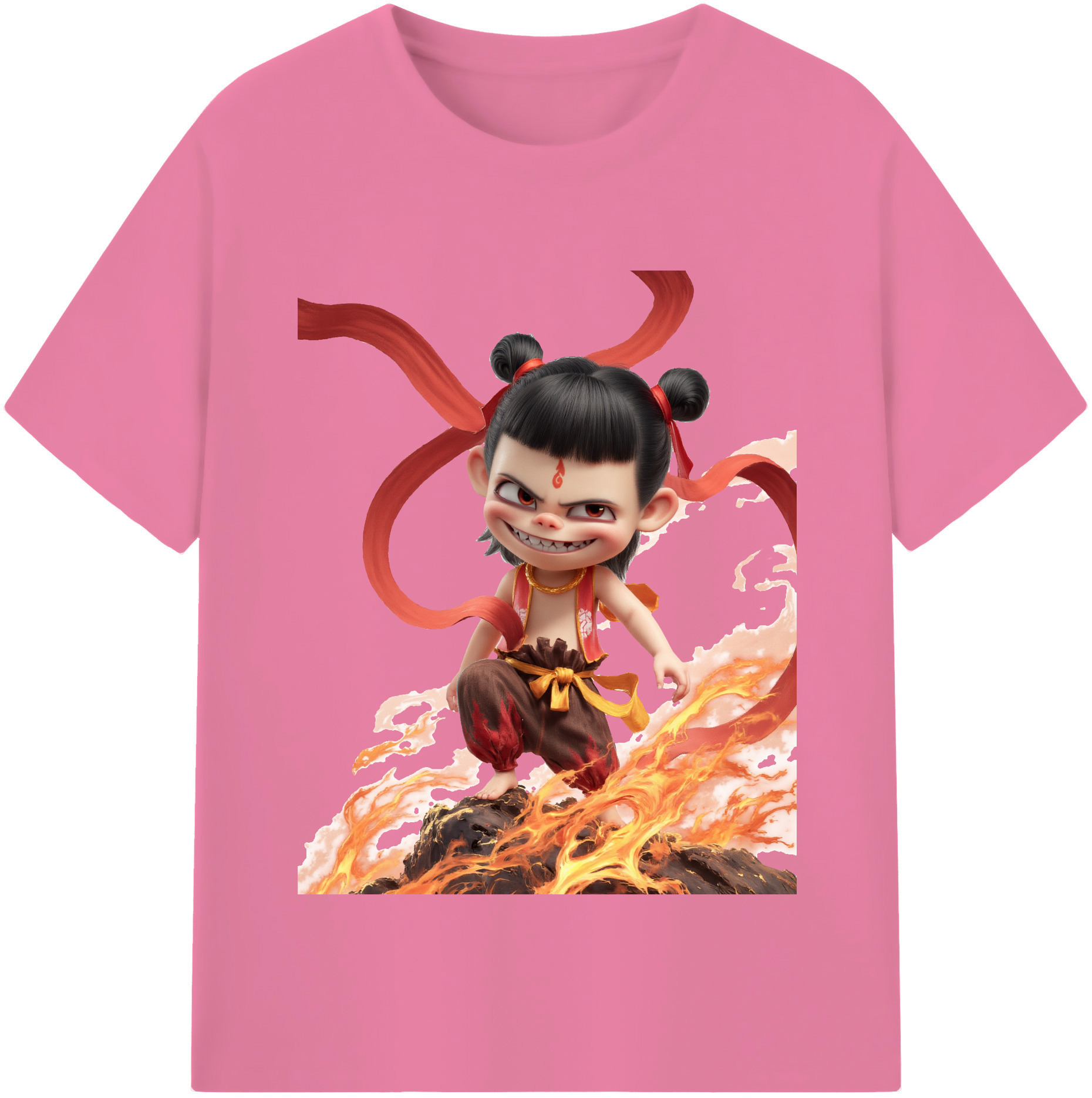 （画像用） Ne Zha 2 ナタ 魔童の大暴れ 綿100％半袖Tシャツ（フロントプリント）